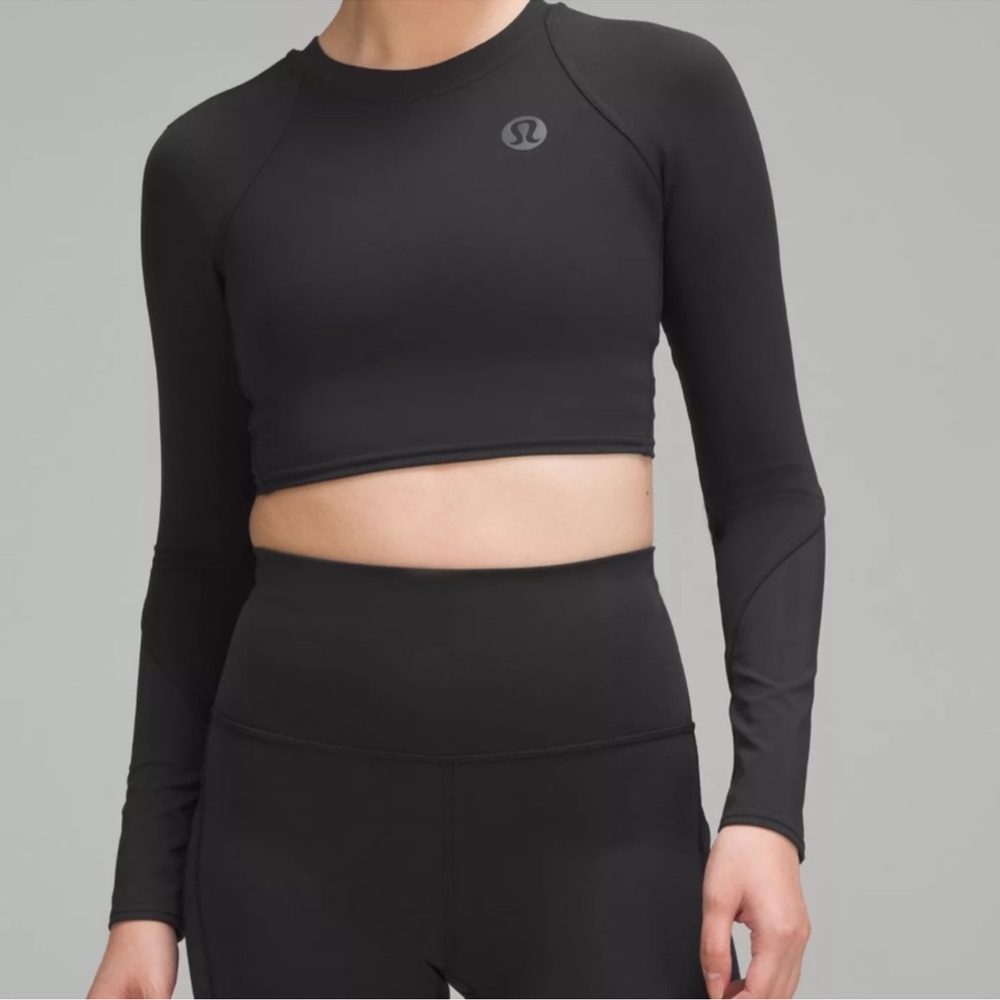 LULULEMON LOGO ELASTIC CROPPED LONG SLEEVE EVERLUX TRAINING SHIRT 14